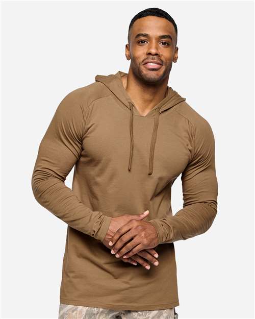 6917 - Unisex Fine Jersey Hooded Long Sleeve Raglan Tee