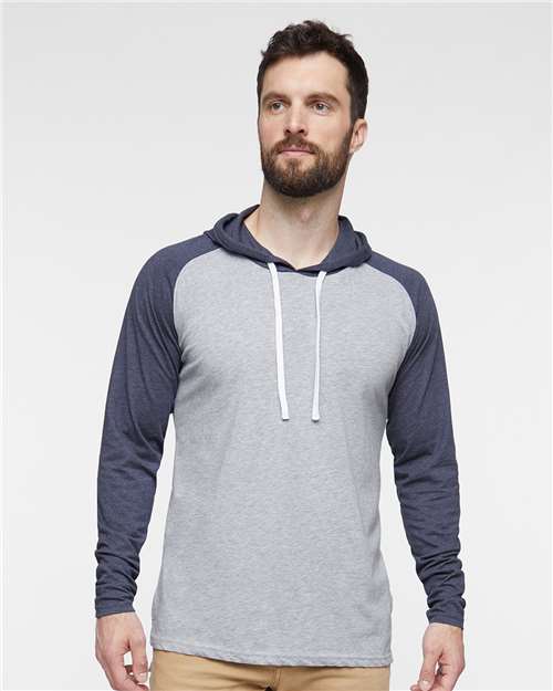 6917 - Unisex Fine Jersey Hooded Long Sleeve Raglan Tee