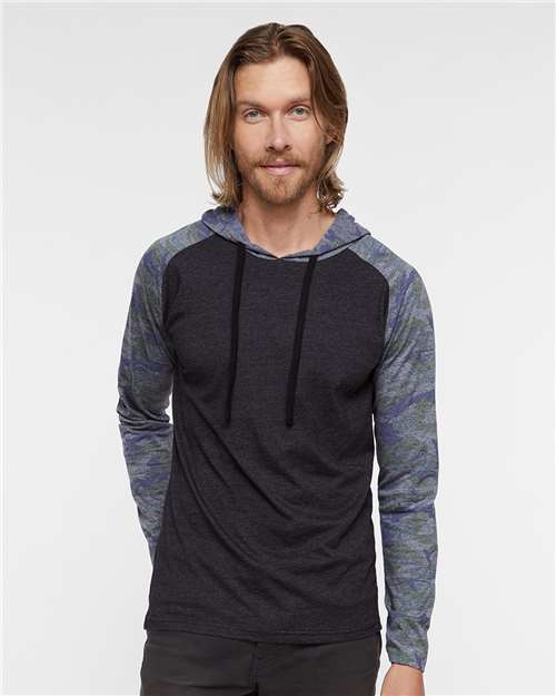 6917 - Unisex Fine Jersey Hooded Long Sleeve Raglan Tee