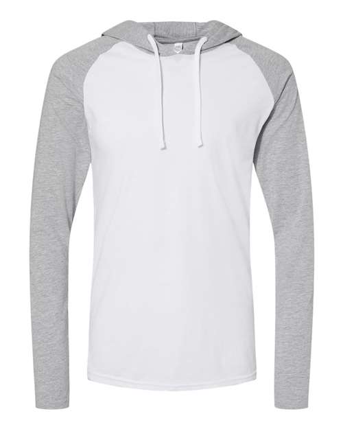 6917 - Unisex Fine Jersey Hooded Long Sleeve Raglan Tee