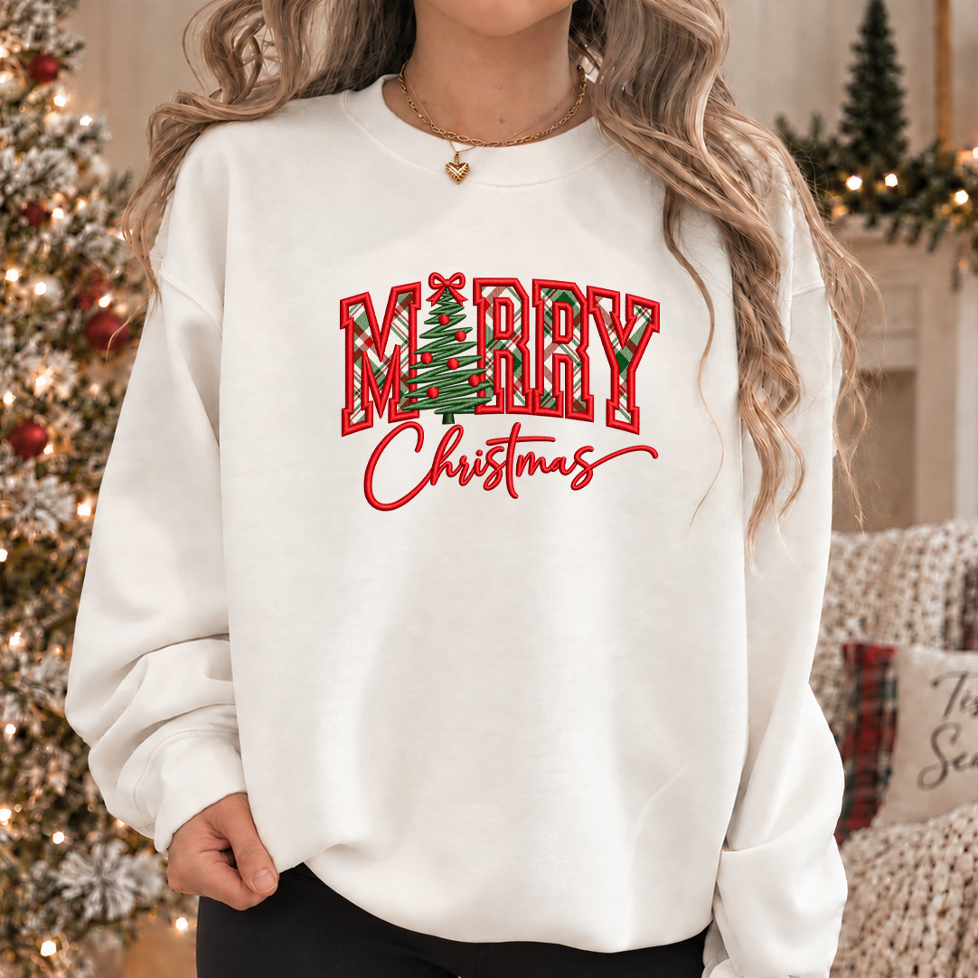 Wholesale Embroidered Merry Christmas Tree Sweatshirt