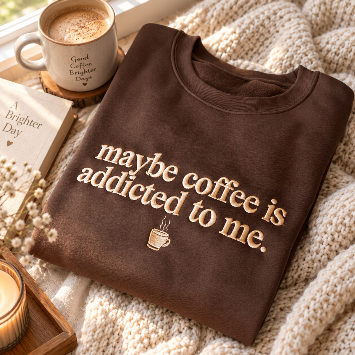 Maybe Coffee Is Addicted to Me - Embroidered Apparel