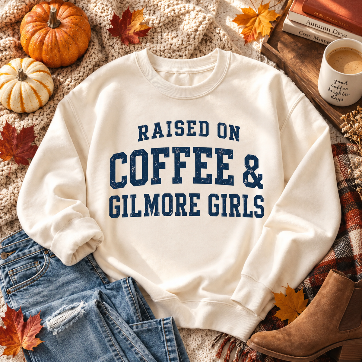 Raised on Coffee & Gilmore Girls - Printed Apparel